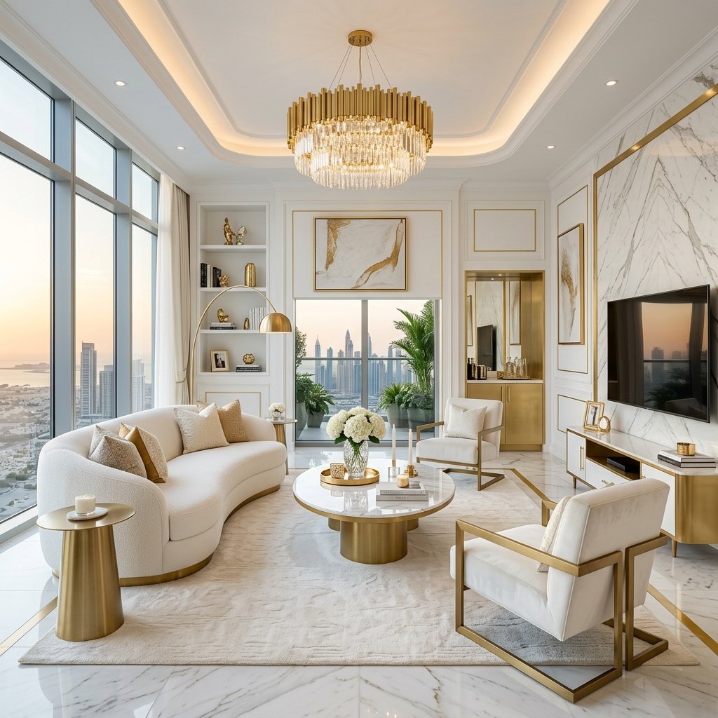 Luxurious white and gold modern home interior